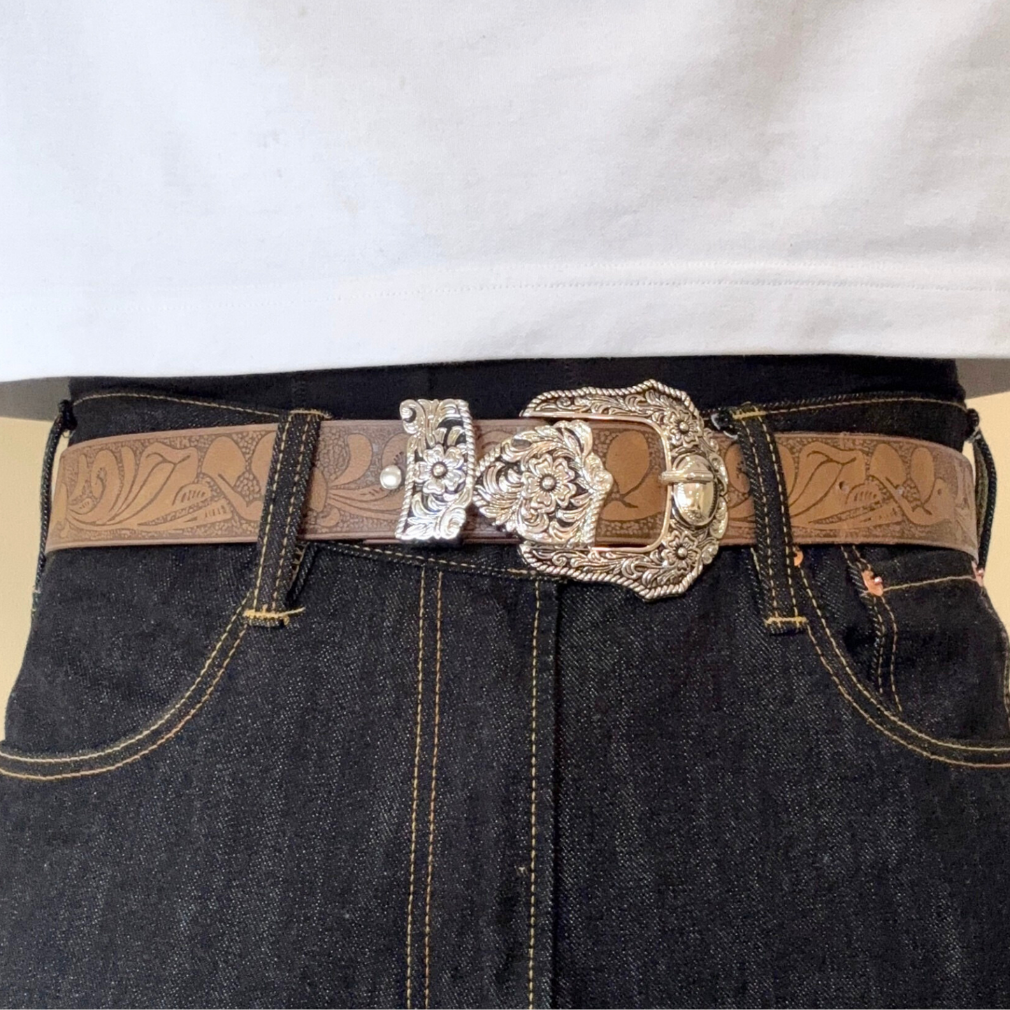 Brown Floral Vintage Belt
