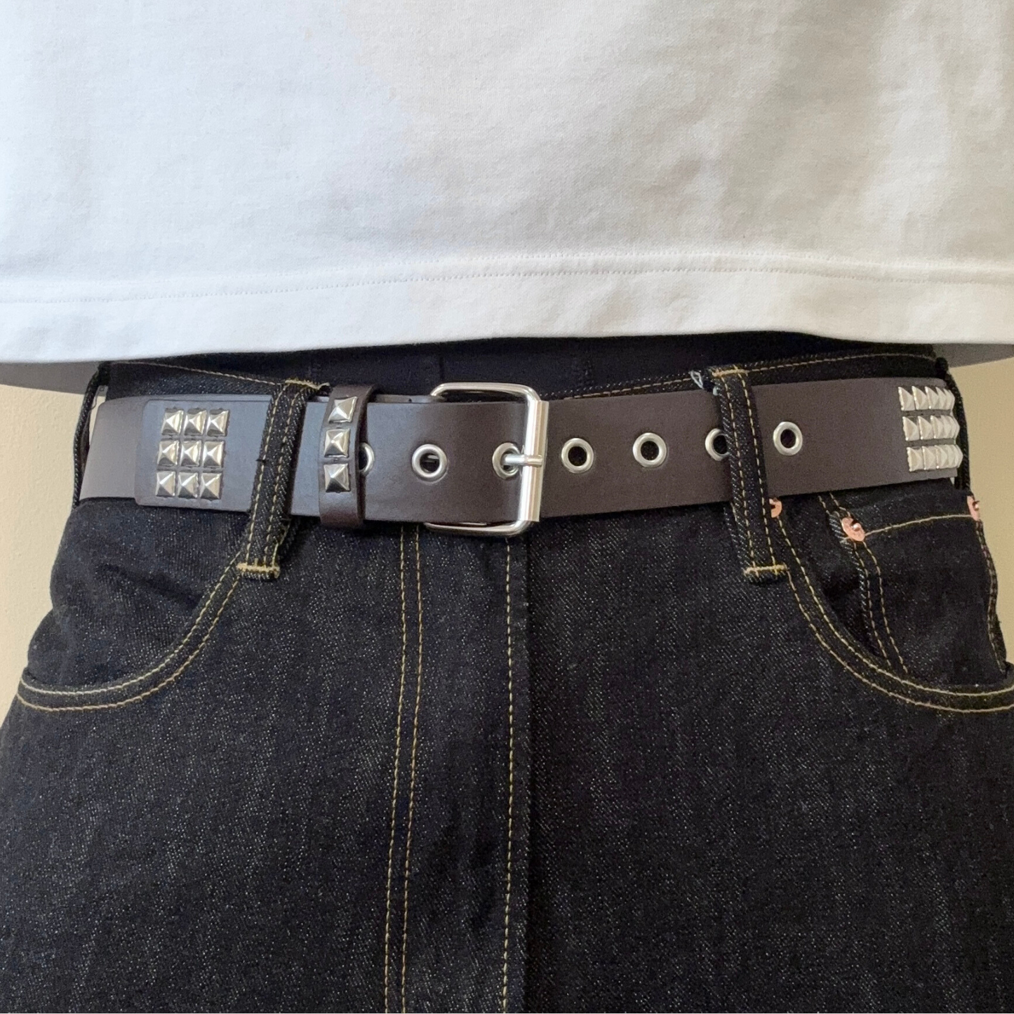 Brown Square Stud Belt