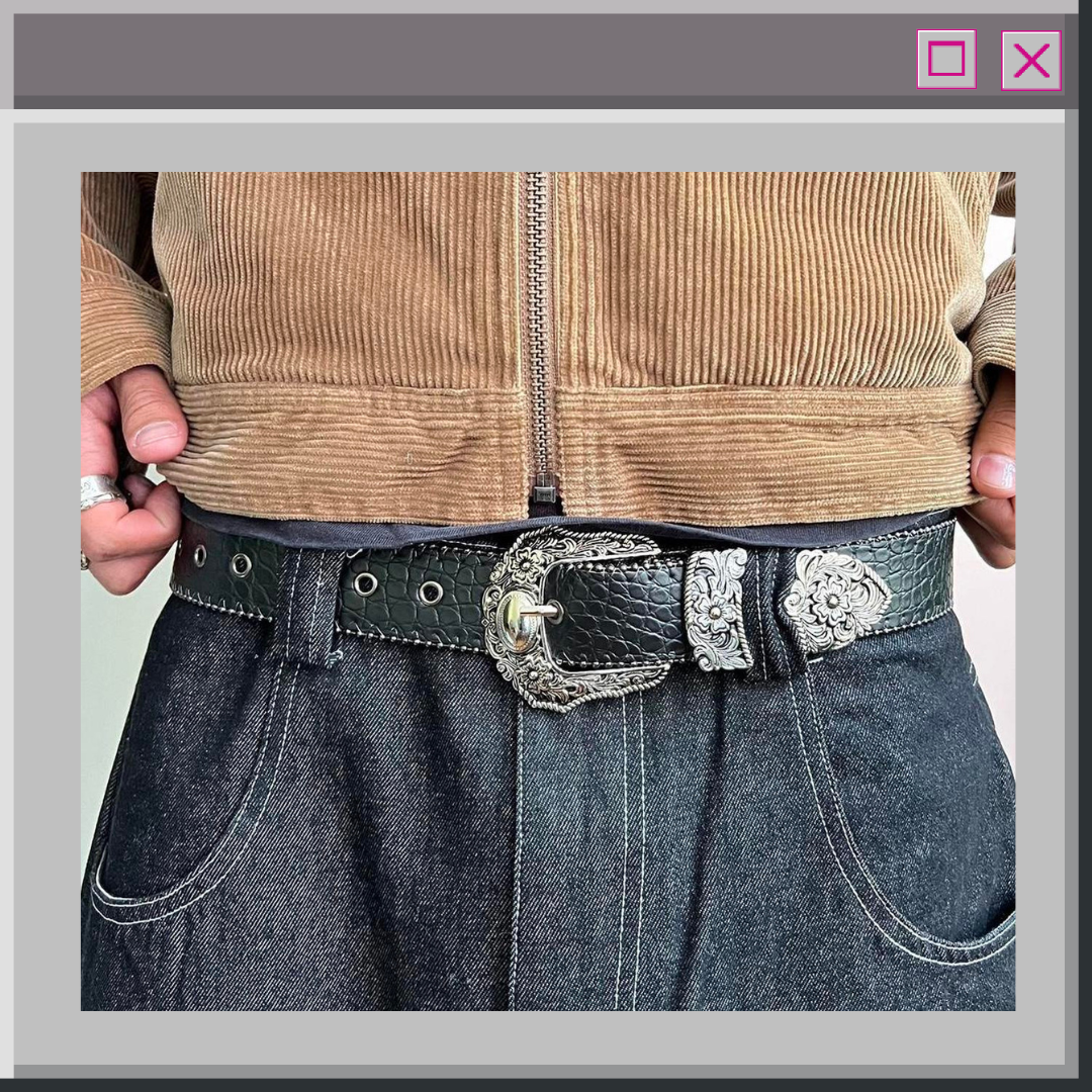 Black Textured Cowboy Style Belt