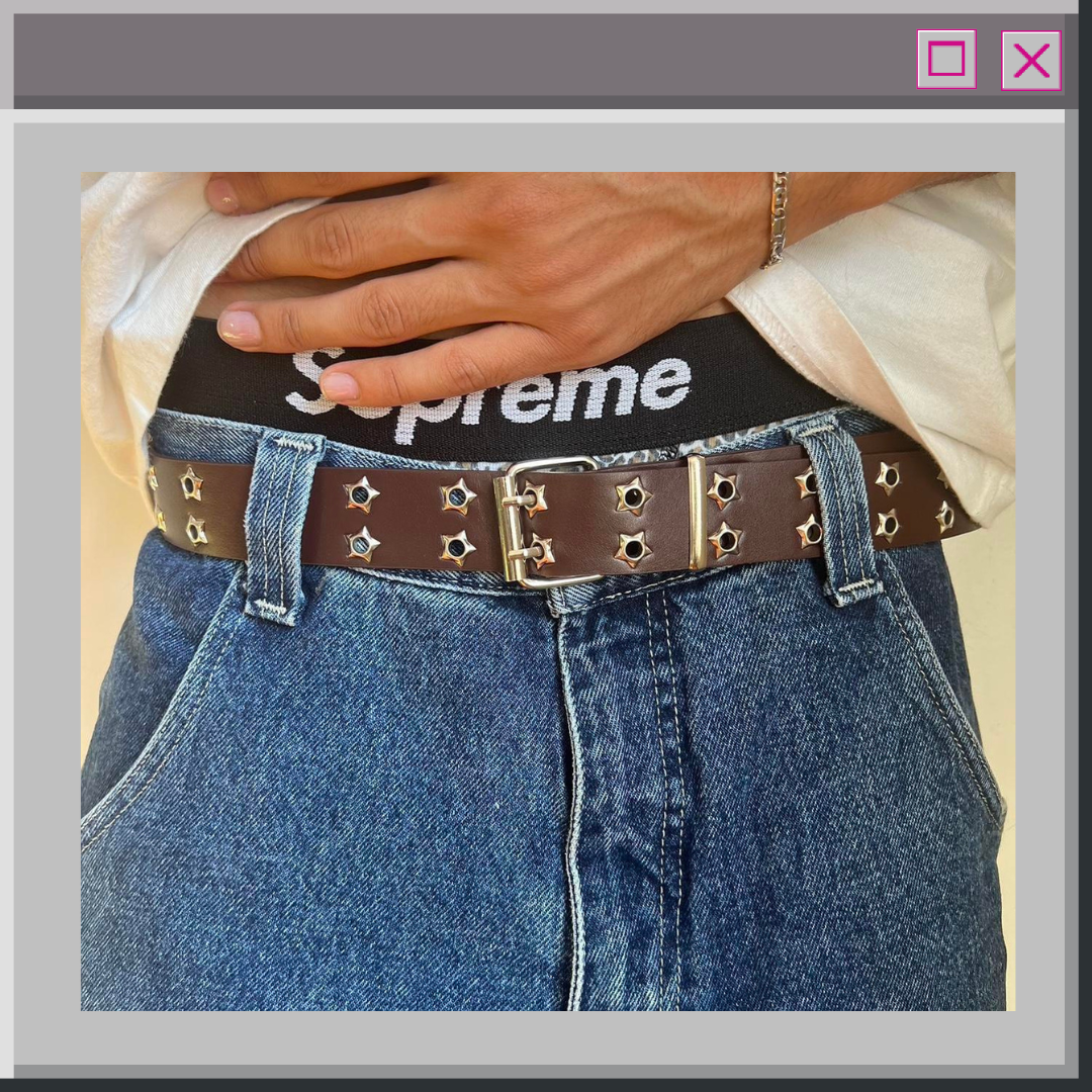 Brown Star Stud Hole Retro Belt