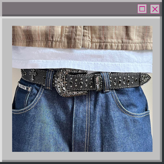 Black Rhinestone Cross Stud Gothic Belt