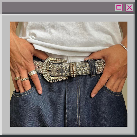 Rhinestone White Y2K Retro Style Belt