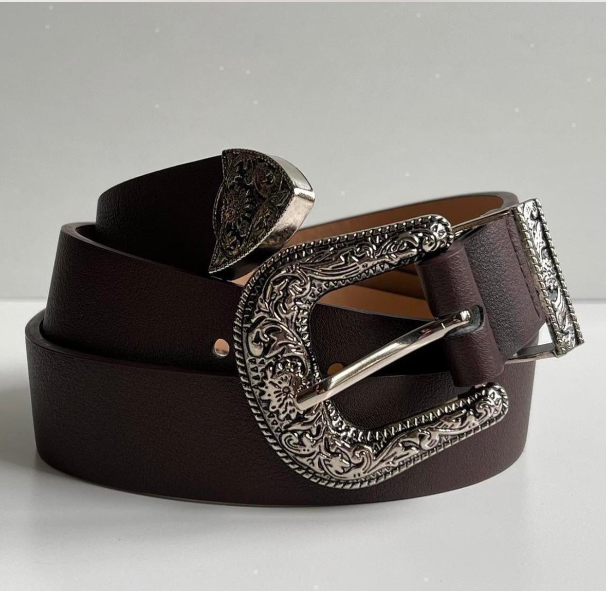 Brown Design Buckle Western Style Belt