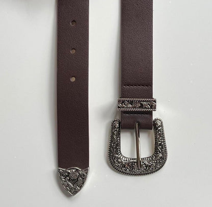 Brown Design Buckle Western Style Belt