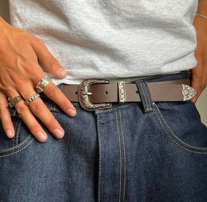 Brown Design Buckle Western Style Belt