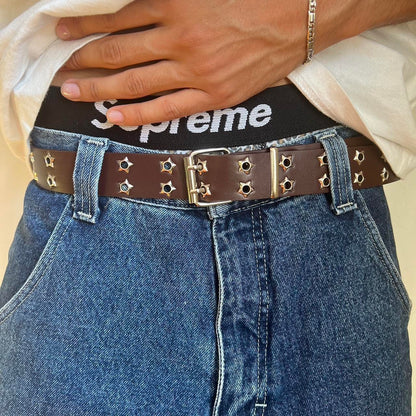 Brown Star Stud Hole Retro Belt