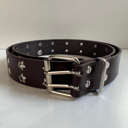 Brown Star Stud Hole Retro Belt