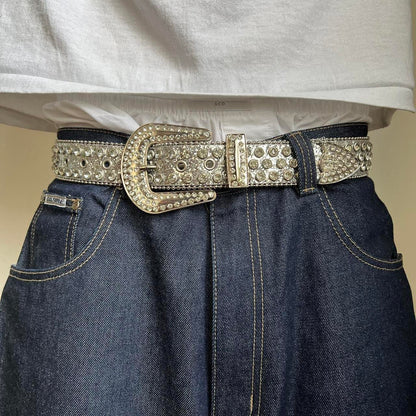 Rhinestone White Y2K Retro Style Belt