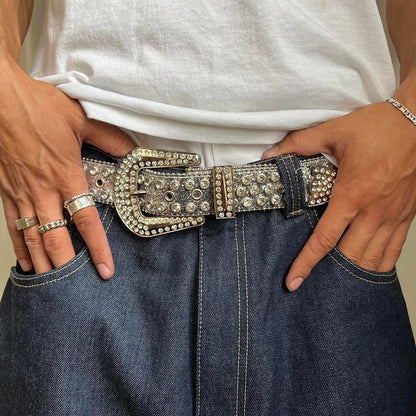 Rhinestone White Y2K Retro Style Belt