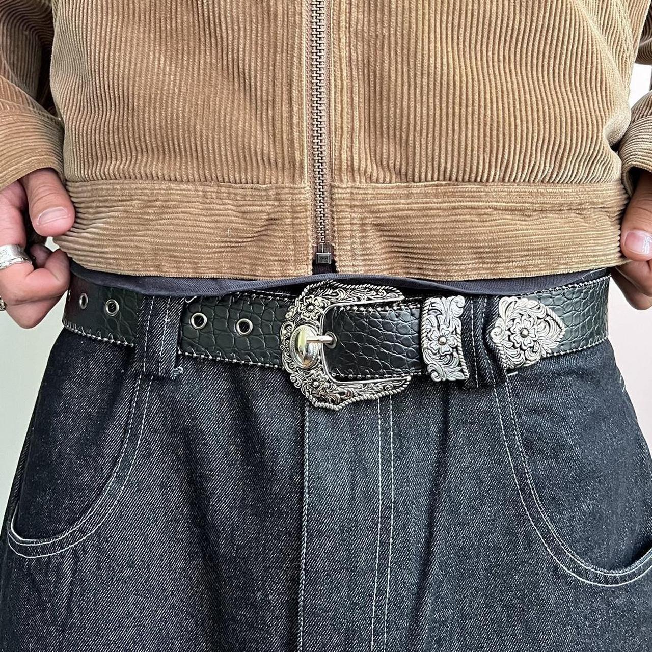 Black Textured Cowboy Style Belt