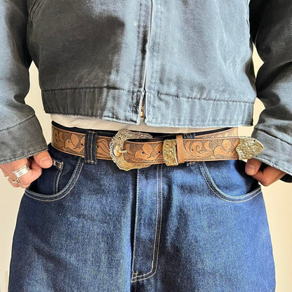 Brown Floral Gold Vintage Style Belt