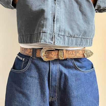 Brown Floral Gold Vintage Style Belt