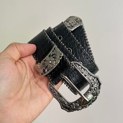 Black Textured Cowboy Style Belt